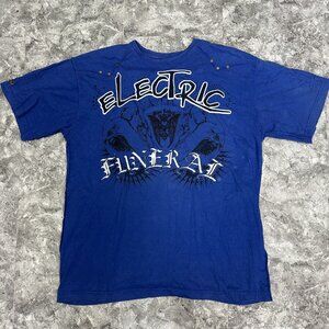 BLAC LABEL Electric Funeral Studded T Shirt Size 2XL NYC Metal Distressed Blue